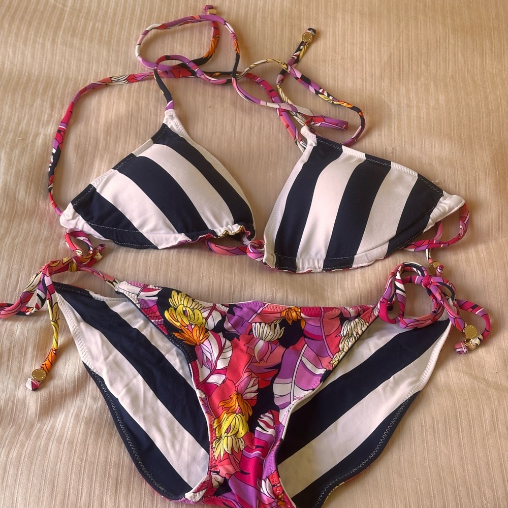 Tommy Bahamas Striped and Floral Reversible Bikini Set